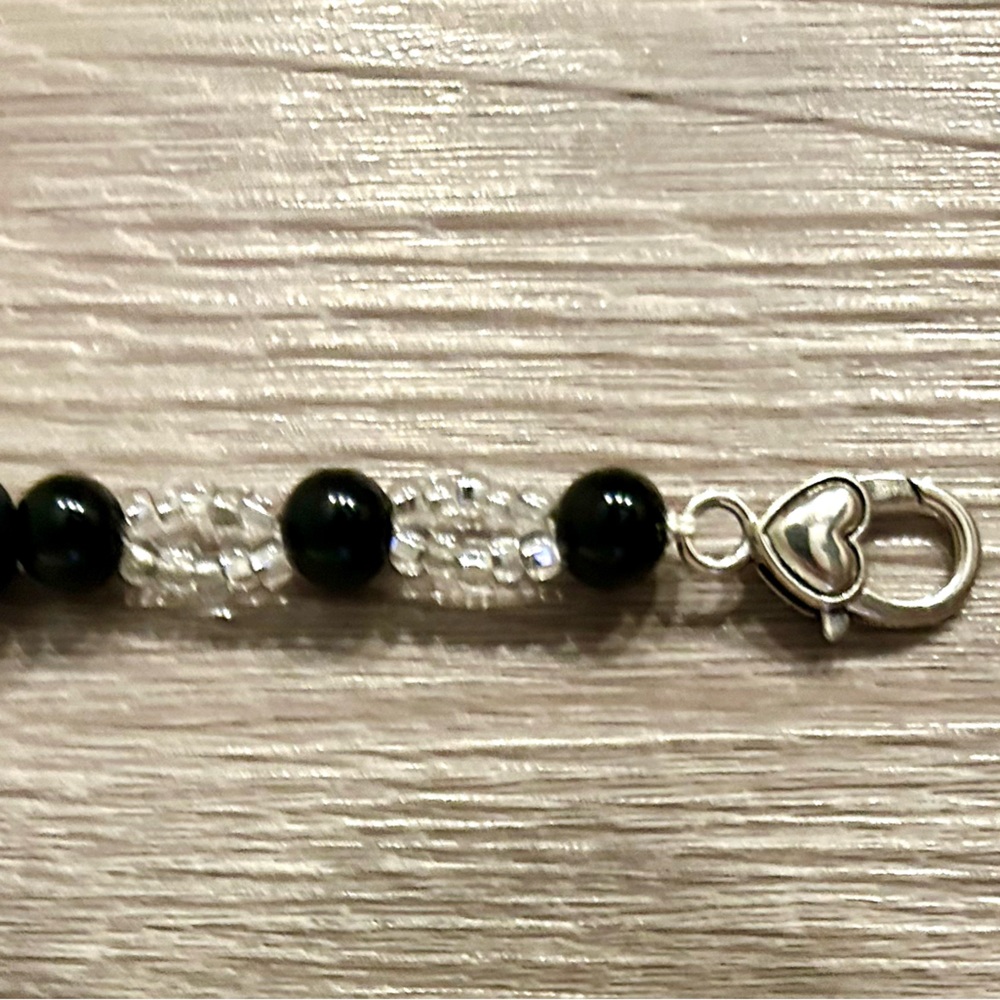 Mixed Bead Lanyard, 16in., Black, Clear, Silver, Gray, #WorkLanyard